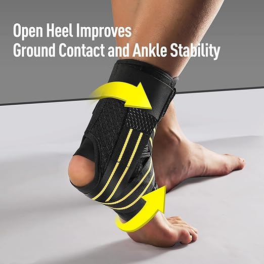AGPTEK Ankle Brace for Women Men, Adjustable Lace-Up Ankle Support with Removable Splints for Sprained Ankle, Injury Recovery, Ankle Stabilizer Wrap for Basketball Volleyball Sports, Yellow, S