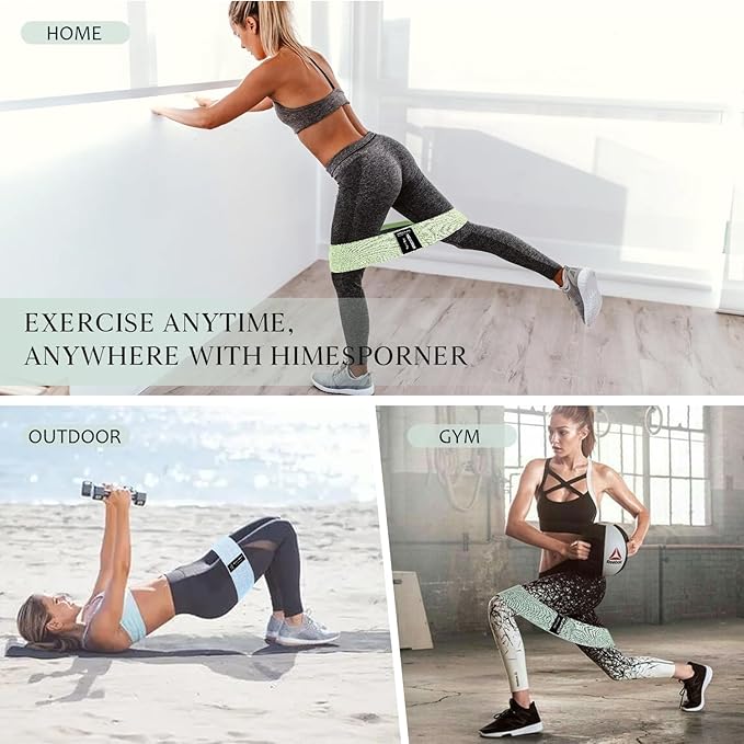 HIMESPORNER Wide Fabric Resistance Bands for Working Out, 3 Level Non-Slip Exercise Booty Bands for Women & Men Leg and Glutes with Hair Ties and Tape Measure - for Home Gym Workout, Yoga, Pilates