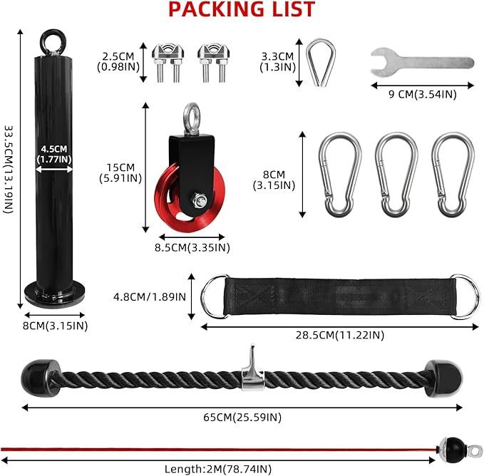 LFJ LAT Pull Down and Lift Weight Pulley System Cable Machine Pulley Attachment for Triceps Pull Down, Biceps Curl, Back, Forearm, Shoulder Home Gym Equipment