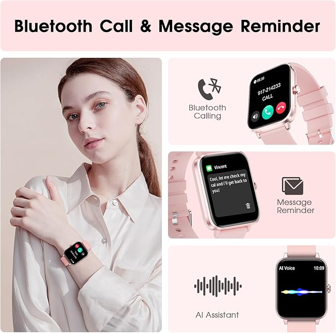 Smart Watch for Women (Answer/Make Call): 1.85" Waterproof Fitness Trackers with 24-Hours Blood Pressure Heart Rate SpO2 Sleep Monitor Watches for Women, iPhone Android Compatible( (Light Pink)