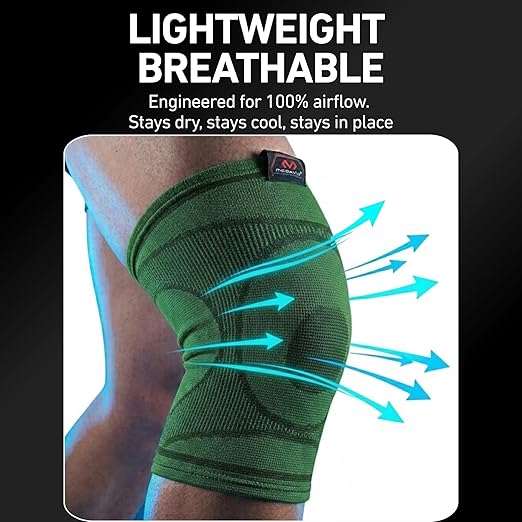 McDavid 4-Way Elastic Knee Sleeve, Compression Knee Support for Pain Relief, Soreness, All-Day Daily Activity Black/Green XL