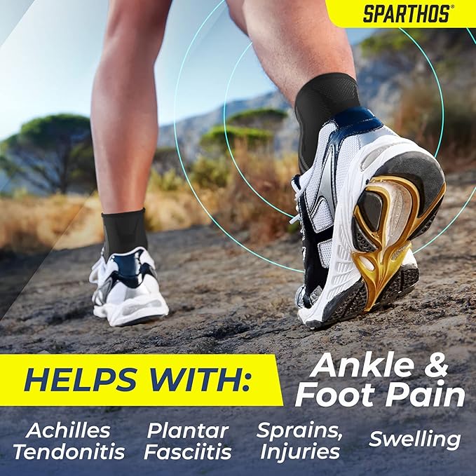Sparthos Ankle Compression Socks (Pair) - Plantar Fasciitis Ankle Brace with Arch Support - for Men and Women - Foot Sleeves - for Sports, Running, Basketball, Football and Everyday Wear (Beige-S)