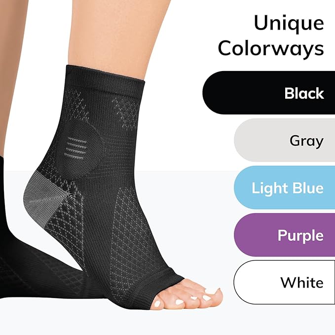 BraceAbility Neuropathy Socks (3 Pairs) - Multipack Peripheral Compression Diabetic Toeless Foot Sleeves for Nerve Damage in Feet, Ankle Gout, Plantar Fasciitis Relief for Men and Women (M - Black)