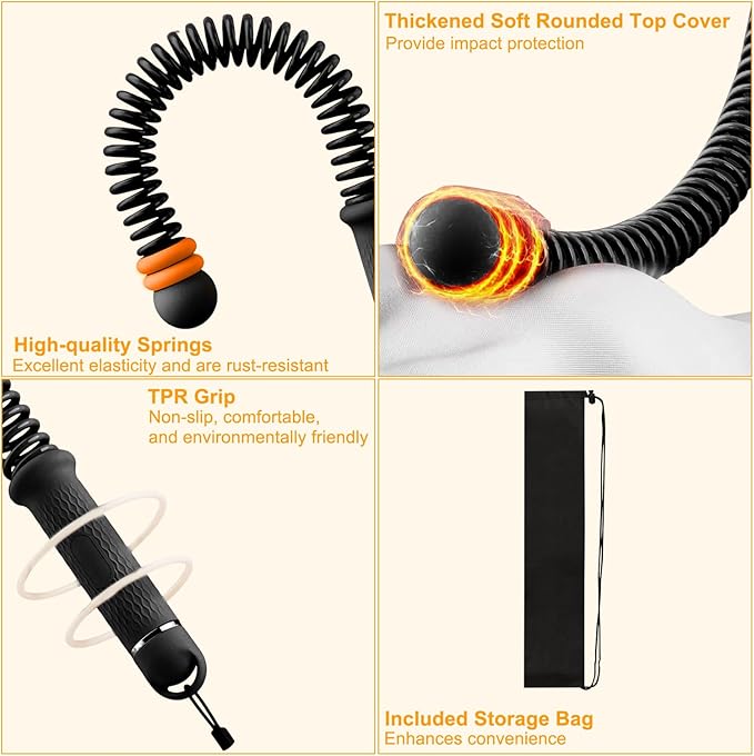 Adjustable Ropeless Battle Rope Trainer, Cordless Spring Fitness Rope for Home & Gym, Heavy Duty Cordless Battle Rope with Storage Bag, Strength & Conditioning (Black)