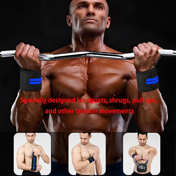 Wrist Wraps for Weightlifting,2Pcs Gym Wrist Wraps with Hand Thumb Loop,Premium Quality Wrist Support,Triple Reinforced Protection,More Elasticity Density Weaving,Suitable for Weightlifting,Fitness
