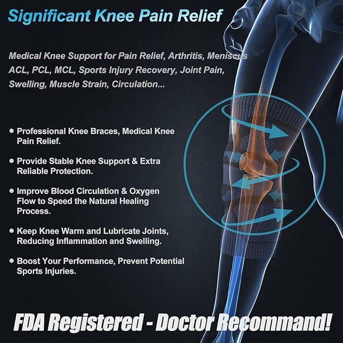 NEENCA 2 Pack Knee Braces for Knee Pain, Compression Knee Sleeves with Patella Gel Pad & Side Stabilizers, Knee Support for Meniscus Tear, Arthritis, Joint Pain, ACL, Runner, Workout- FSA/HSA APPROVED