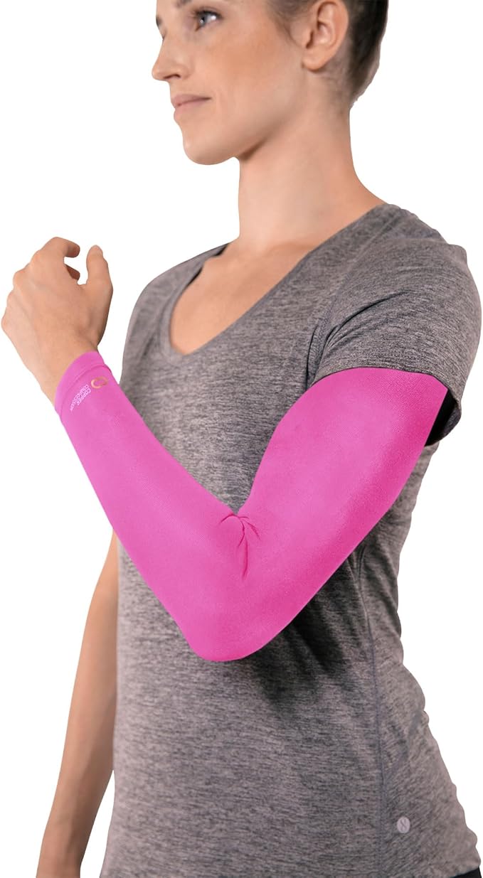 Copper Compression Arm Sleeve - Copper Infused Full Arm Brace for Forearm, Bicep, Triceps - Tennis Elbow, Basketball, Golf, Arthritis, Tendonitis, Bursitis, Post Surgery Rehab - Odor Resistant - Pink - XL