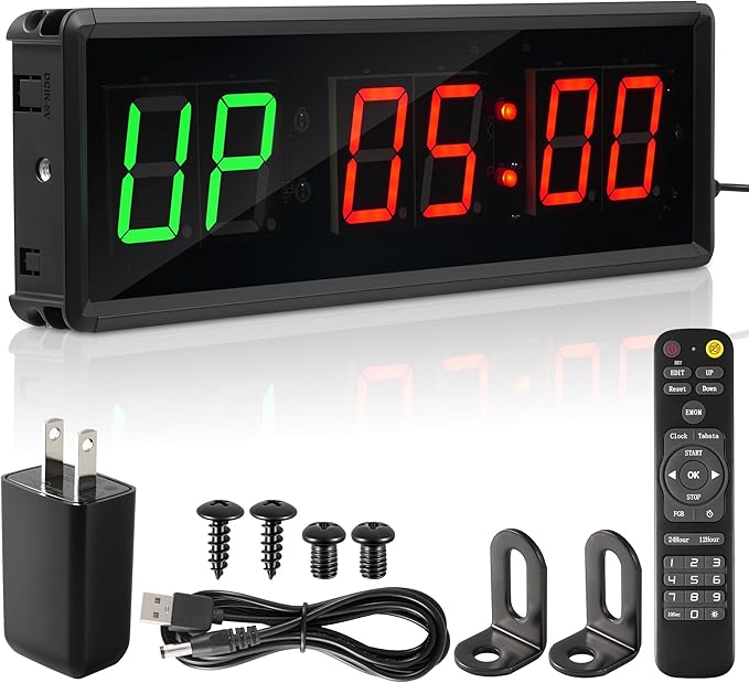 Upgraded Gym Timer Clock for Tabata/FBG/EMOM - Large Digital Interval Workout for Fitness Enthusiast, Count Down & Up | Stopwatch | Workout Clock for Home Gym/Yoga/Boxing/Garage Fitness Times