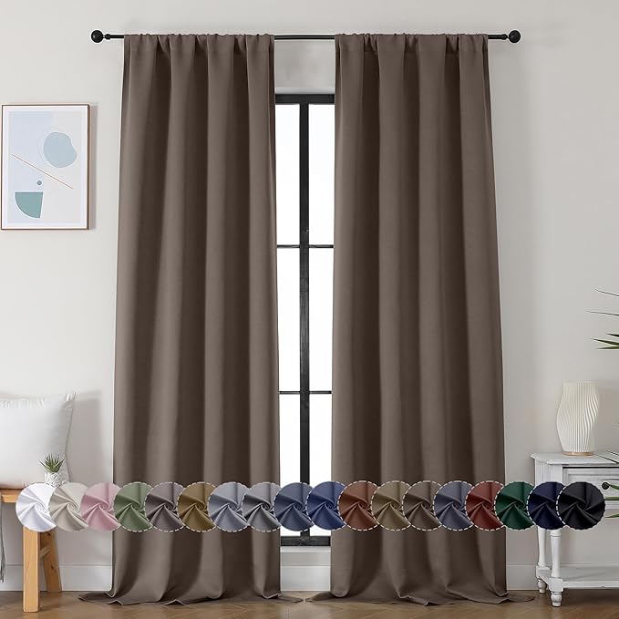Simplebrand Ava Brown Blackout Curtains for Bedroom 90 Inches Long 2 Panels Set, Solid Privacy Energy Saving Living Room Window Treatment Curtains Blackout Drapes, W40 x L90 Inch, Brown