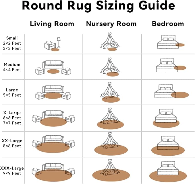 OLANLY Khaki Round Rugs for Bedroom