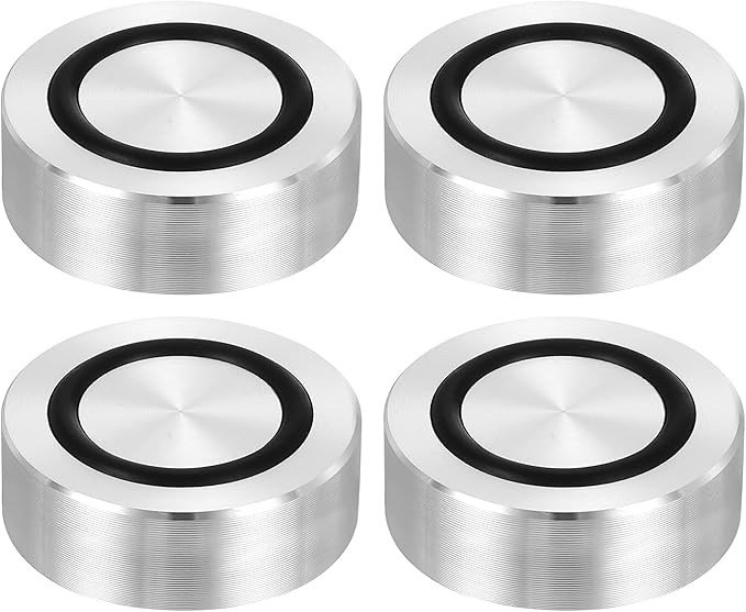uxcell M8 Thread 35mm / 1.4" Dia 12mm Thick Aluminum Circle Disc Glass Top Adapter 4pcs Round Solid Table Feet Pad Plate Hardware with Anti-Slip Rubber Ring
