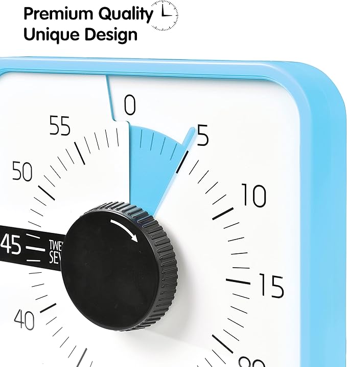 TWENTY5 SEVEN Countdown Timer 7.5 inch; 60 Minute 1 Hour Visual Timer – Classroom Teaching Tool Office Meeting, Mechanical Countdown Clock for Kids Exam Time Management Magnetic, Sky Blue