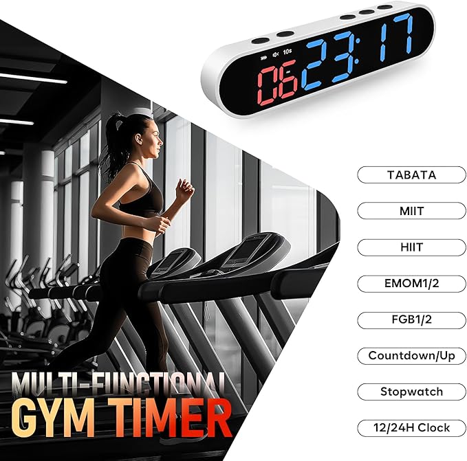 Dienmern Remote Control Gym Clock Wall with Interval Timer, 9 Custom Modes Countdown Timer UP/Stopwatch, Workout Timer for Home Gym/Garage/Boxing/Outdoor Sport