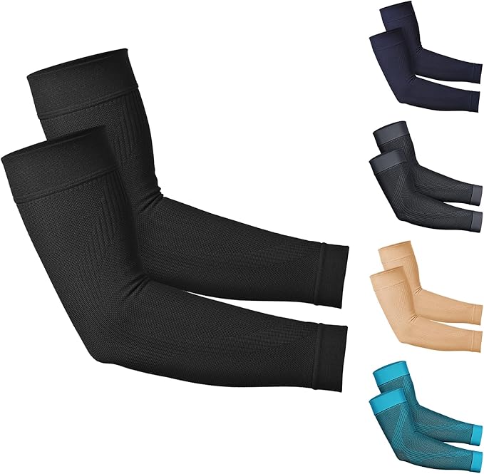 KEKING® Compression Arm Sleeves, Firm 20-30mmHg Graduated Compression Full Arm Support for Recovery, Pain Relief, Tendonitis, Golfers & Tennis Elbow Brace, Workouts Sports - Latex Free Black XXL