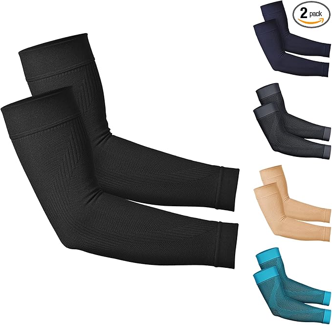 KEKING® Compression Arm Sleeves, Firm 20-30mmHg Graduated Compression Full Arm Support for Recovery, Pain Relief, Tendonitis, Golfers & Tennis Elbow Brace, Workouts Sports - Latex Free Black L