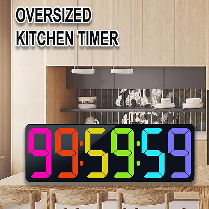 TXL 17.2" Bluetooth Digital Wall Clock with Seconds, Large Countdown Timer for Classroom Home Gym Kitchen Office, Alarm Clock with Remote Control, 4 Dimmable Brightness, Auto DST (RGB)