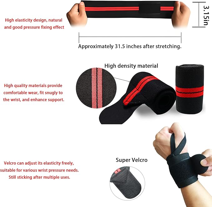 Wrist Wraps for Weightlifting,2Pcs Gym Wrist Wraps with Hand Thumb Loop,Premium Quality Wrist Support,Triple Reinforced Protection,More Elasticity Density Weaving,Suitable for Weightlifting,Fitness