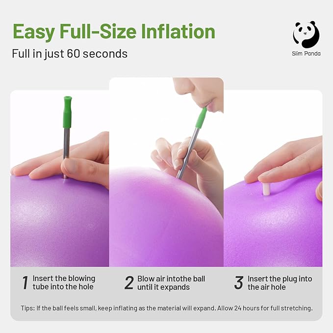 Slim Panda Pilates Ball, 9 Inch Small Exercise Ball, Anti Burst Mini Yoga Ball for Stability, Workout, Barre, Core Strength, Physical Therapy, Balance, Stretching