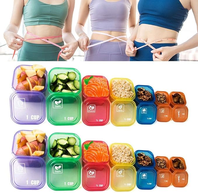 14pcs Portion Control Containers, Color & Icon Coded Meal Prep Kit for Weight Loss & Balanced Diet, Perfect for Fitness, Meal Prep, Work & Travel