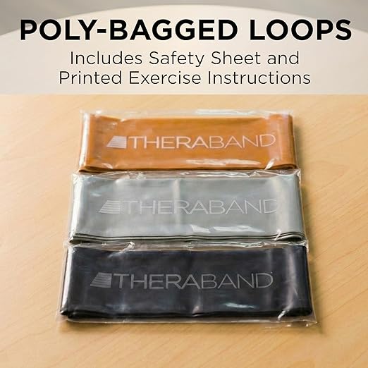 THERABAND Resistance Band Loop Set, 18" Workout Bands for Strength Training, Stretching & Physical Therapy, Set of 3 Color-Coded Exercise Bands with Varying Resistance Levels, Portable & Durable