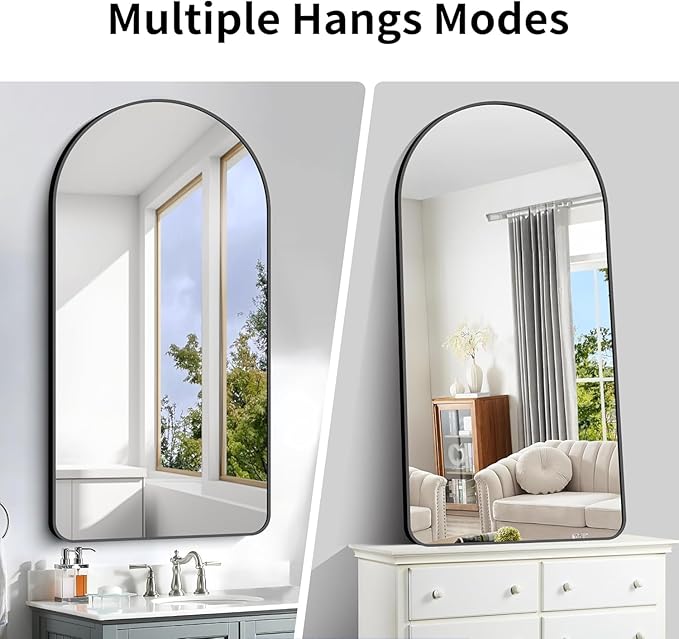 Arched Bathroom Mirror, 60"x36" Black Arched Mirror for Bathroom, Wall Mounted Mirror, Black Vanity Wall Mirror Metal Frame for Bedroom, Entryway, Living Room, Vertically Hanging