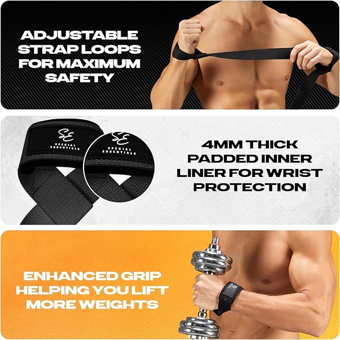 Special Essentials Wrist Straps for Weightlifting and Weightlifting Wrist Wraps for Men & Women (2 Pair Bundle) Premium Padded Neoprene - Gym Lifting Straps