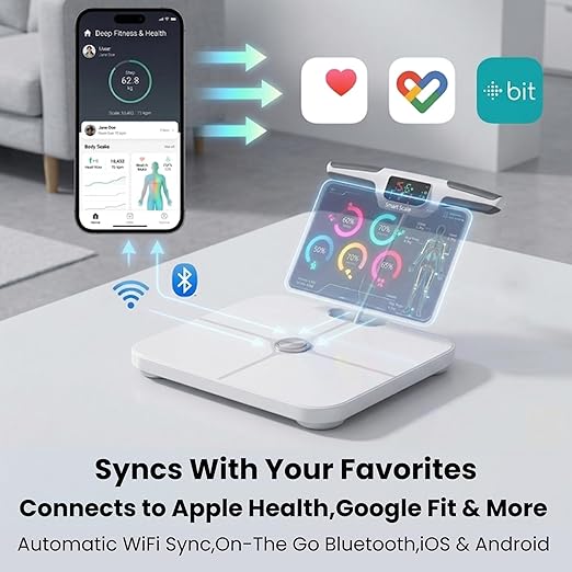 Premium Smart Digital Body Weight Scale - 8 Electrodes – 56+Metrics -Rechargeable- WiFi & Bluetooth - Full Body Analysis -Track Body Fat, Muscle Mass, Fat Percentage, Sleek Design