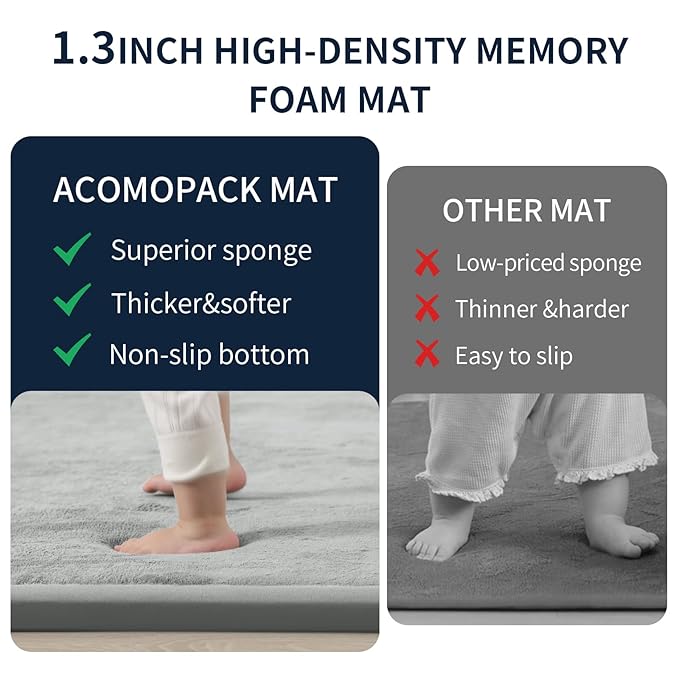 ACOMOPACK Baby Play Mat for Floor 1.3" Thick Memory Foam Play Mat 79"×118" Tummy Time Crawling with Non-Slip Bottom for Living Room,Nursery,Soft Velvet Playpen Mats for Kids,Infants（Light Grey）