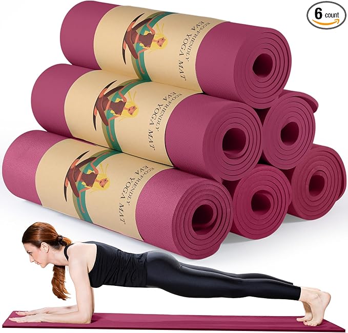 Timgle 6 Pcs 10mm Thick Yoga Mat Bulk 68 x 24 Inches Anti-slip Tear-resistant Exercise Mat Adult Gym Mats for Fitness, Stretching, Workout and Studio, Outdoor Yoga, Pilates