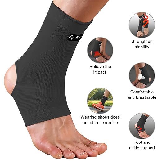 eYotto Open-Heel Ankle Sleeves (1 Pair), Breathable Foot & Ankle Compression Support for Swelling, Plantar Fasciitis & Sprain Relief for Men & Women(Black)