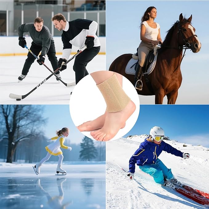 Ankle Gel Sleeves with Cushion Support Elastic Sleeves for Ice Skating, Hockey, Hiking Nude Color Non-Slip 1 Pair
