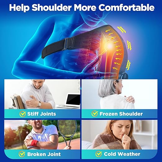 Cordless Portable Shoulder Heating Pad & Massager, Heating Vibration Shoulder Wrap, Shoulder Brace for Pain Relief, Rotator Cuff Support for Men & Women, Black