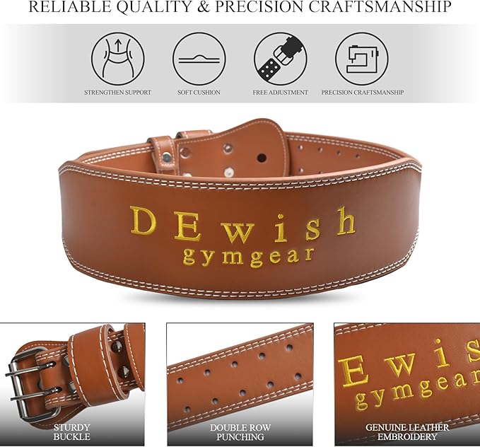 7mm Genuine Leather Weightlifting Belt, 4”& 6”Width, Double Prong Power Belt for Gym Bodybuilding, weightlifting, powerlifting, squats and deadlifts