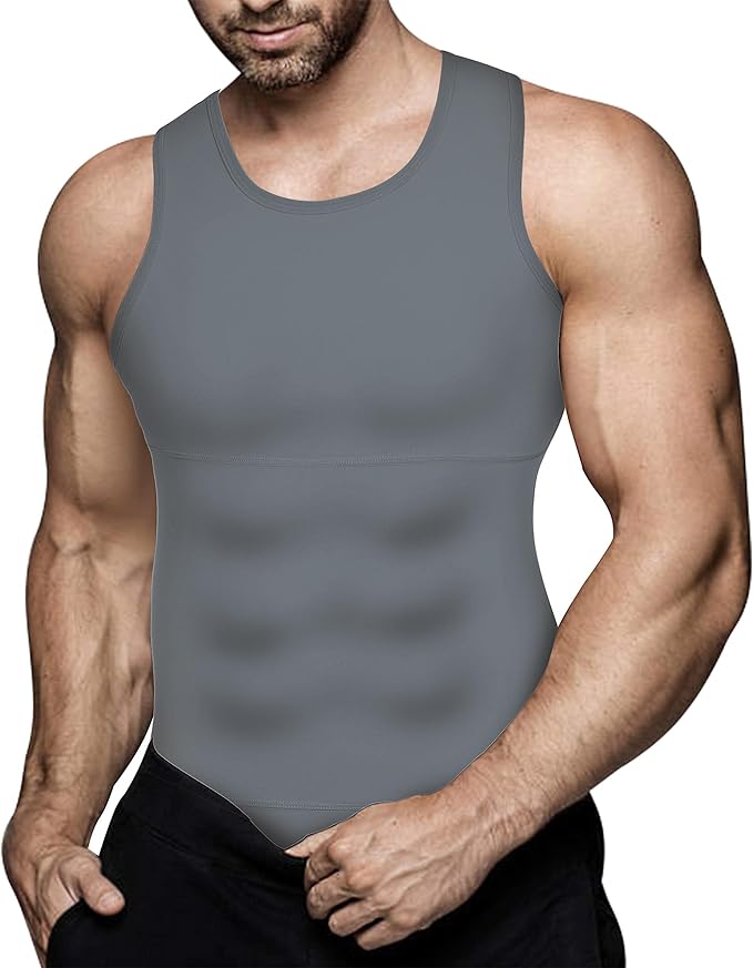 Mens Compression Shirt Slimming Body Shaper Vest Workout Tank Tops Abs Abdomen Undershirts