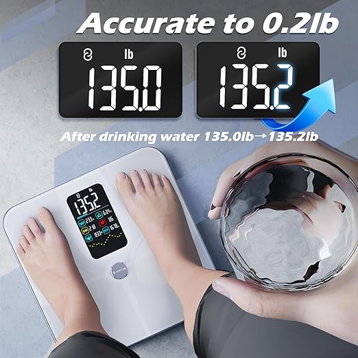 Lepulse Smart Scale for Body Weight with BMI Body Fat Muscle Mass, Weight Scale 4.68" Large Display with Trend, High Accurate 22 Body Composition Scale with Heart Rate, Bathroom Scale with App, White