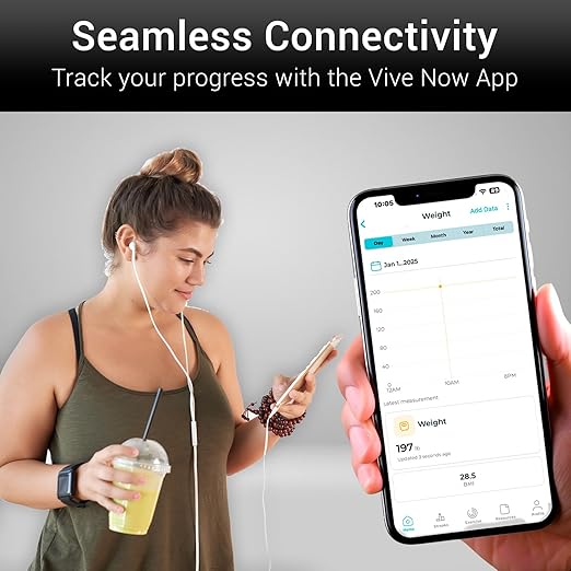 Vive Smart Body Weight Scale (550lbs Capacity) - Heavy Duty Bariatric Digital Scale for BMI - Plus Size, Large Display - Bathroom Device for Health Extra Wide Base & Smartphone Connectivity