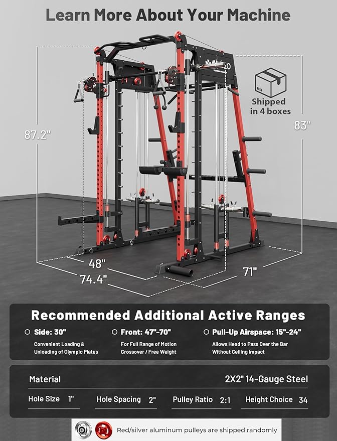 Mikolo M4 2.0 Smith Machine, All-in-One Home Gym Power Cage with LAT Pulldown & Cable Crossover, Squat Rack for Full Body Workouts