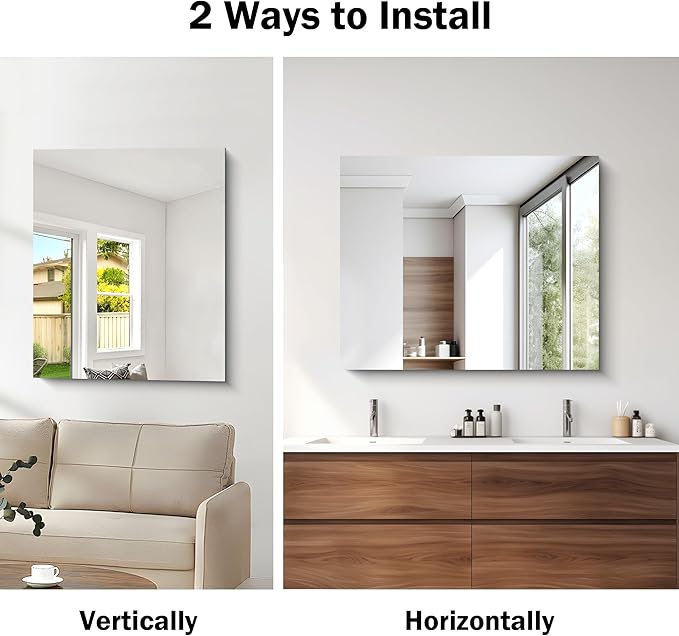 Frameless Mirror, 30x36 inch Rectangle Bathroom Mirror for Wall, Upgraded Shatterproof Vanity Mirror with Polished Edge for Bathroom,Bedroom,Living Room and Entryway