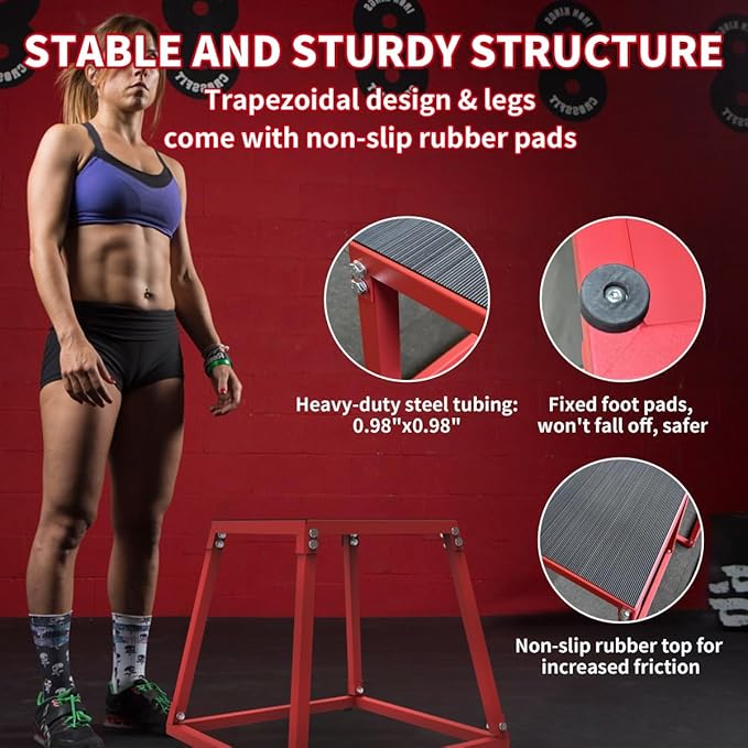 Steel Plyometric Platform and Jumping Box, Anti-Slip Exercise Step Up Box for Strength and Conditioning Training, Durable Home Gym Plyo Box