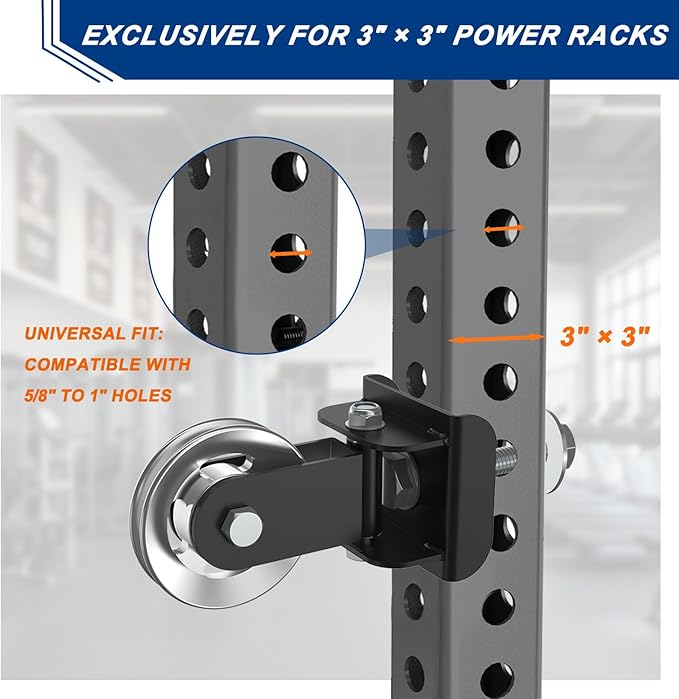 J Bryant Aluminum Alloy LAT Pulldown Pulley Attachment for Cable Machines, Smooth-Machined Pulley Design, Fits 3x3 Power Racks with 5/8''–1'' Holes, Durable Lightweight Accessory for Home Gym