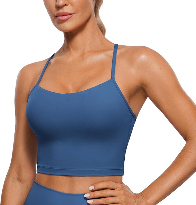 CRZ YOGA Butterluxe Y Back Crop Tank Tops for Women - Spaghetti Straps Racerback Padded Yoga Workout Longline Sports Bras