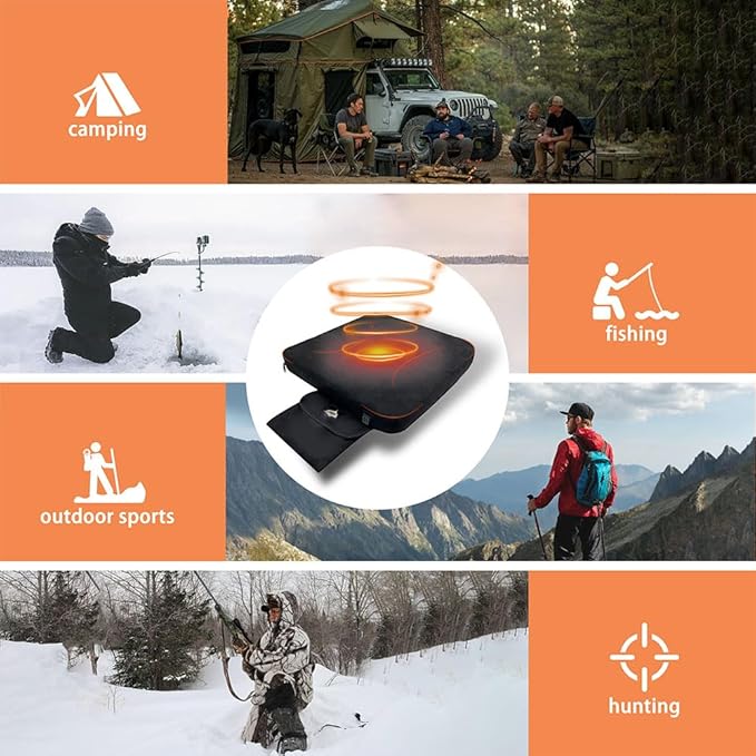 Heated Seat Cushion Foldable Memory Foam Heated Seat Pad with 3 Level Heating for Camping Fishing Office Chair Stadium Seats (Power Supply Not Included) (Artificial Suede) (L-Shape) (Square)