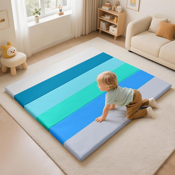 TODIBY Foam Baby Play Mat: PU Leather Waterproof Kids Playmat - Trifold Floor Mat - Large Play Mat for Playpen Thick Pad Fodable Mattress Soft Toddler Mattress Infant Cushion for Preschool (Modern)