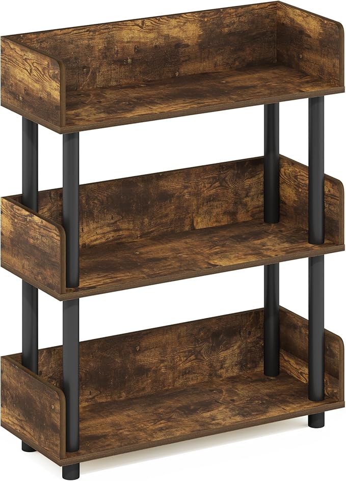 Furinno Turn-N-Tube 3-Tier Multipurposes Display Rack, Open Shelf Rack/Storage with Back & Side Panel, Amber Pine/Black