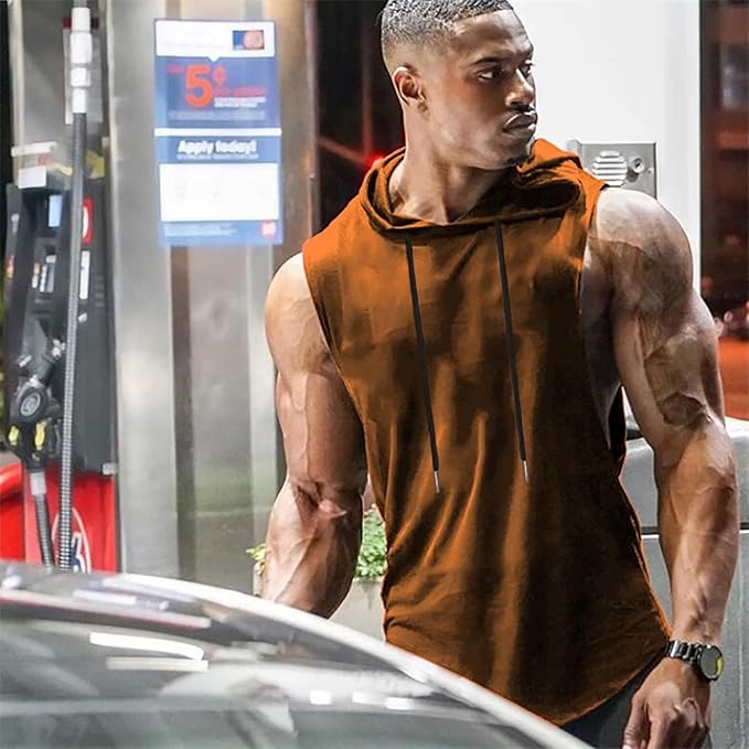 Babioboa Men's Workout Hooded Tank Tops Sports Training Sleeveless Gym Hoodies Bodybuilding Cut Off Muscle Shirts