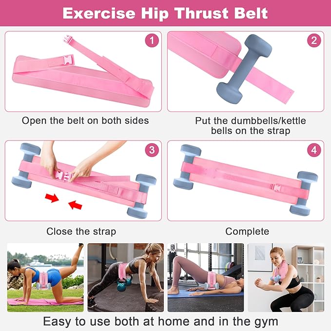 Pilates Kit for Home Workouts, Pilates Equipment Ring and Ball Set with Hip Thrust Belt, Pilates Essentials Kit for Women, Home Pilates Workout Starter Kit for Toning & Strength (Pink)