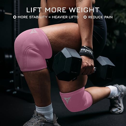 BREAKING LIMITS Pink Knee Sleeves Weightlifting Women - Gym Knee Sleeves for Women - 7MM Knee Wraps for Squats, Lifting & Powerlifting (S)