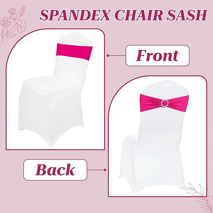 MDS Pack of 10 Spandex Chair Sashes Bow Premium Stretch Chair Cover Band with Buckle Slider Universal fits Elastic Dining Chair Ties for Wedding Party Banquet Events Decoration - Magenta