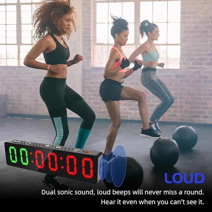 Gym Timer, Portable, Interval Timer with Rechargeable Battery and Built-in Magnet, LED Digital Anti Vertigo Display, Upgraded Workout Clock for Home Gym Garage Fitness