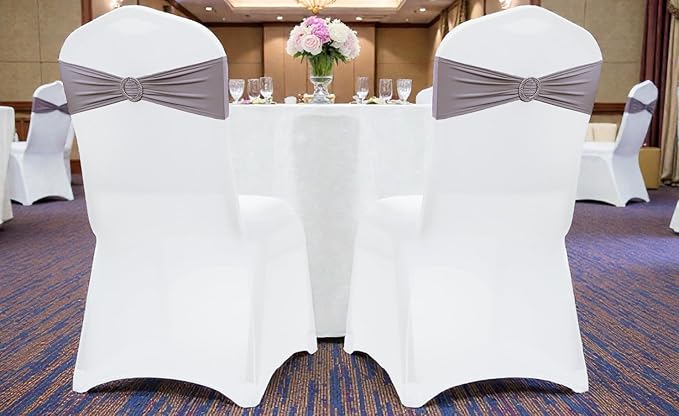 VDS - Silver Grey | Spandex Chair Sashes Bows | 250 PCS | Stretch Elastic Banquet Universal Folding Chair Band Tie with Silver Buckle Slider for Wedding Party Conference Celebration Event Decoration